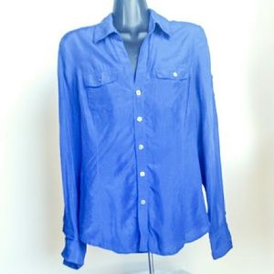 Express Women'sBlue Silk Button Down Short Size S
